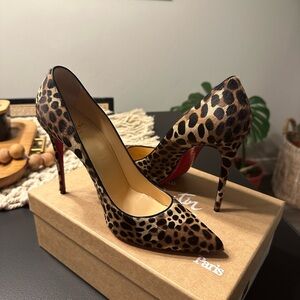 Christian Louboutin Kate 100 Pony Madagascar/Kid Leopard Women’s Size 40.5